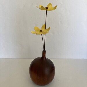 Unique Heavy Wooden Ball Vase with Slim Opening